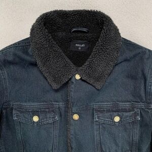 ROLLA'S Jean Trucker Jacket‎ Womens Medium Black Sherpa Lined Denim Retro Biker